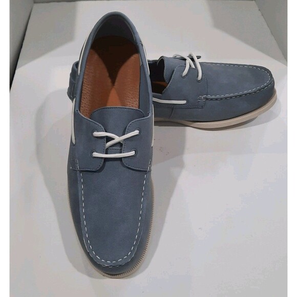 CLUB ROOM Light Blue Elliot Lace-Up Round Moc-Toe Boat Shoes Rubber Sole Size 13 - Picture 5 of 11